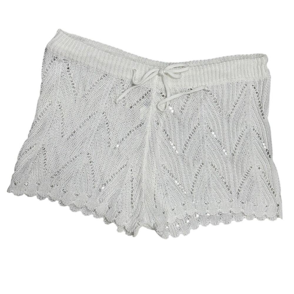 Ivory Knit Shorts 🤍 Scalloped Sweet‑Knit Lounge Bottoms - Size L